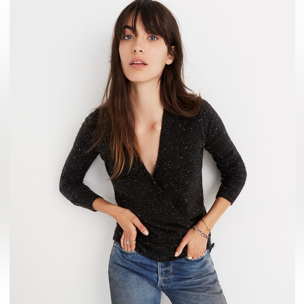 Madewell Donegal Wrap-Front Pullover Sweater in Coziest Yarn (sold out online)